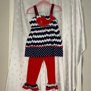 Nannette 2 Pc. Girls Outfit with Red Whale, Size 6X